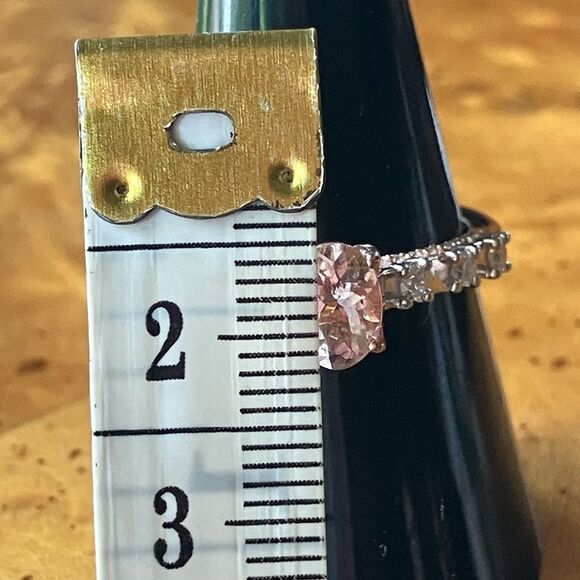 Natural Morganite Moissanite Sterling Silver Ring Size 8 - Picture 7 of 9